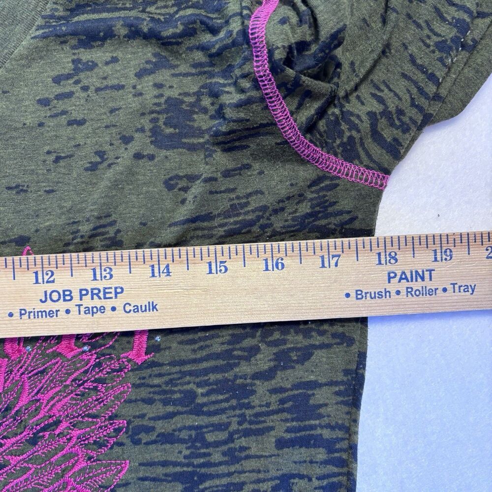 COWGIRL TUFF Long Sleeve T Shirt Green Burnout With Pink Embroidery Size L - Picture 4 of 6